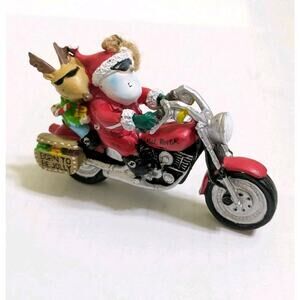 Santa Reindeer Motorcycle Ornament Born to Be Jolly Red Motor Bike Christmas 4"